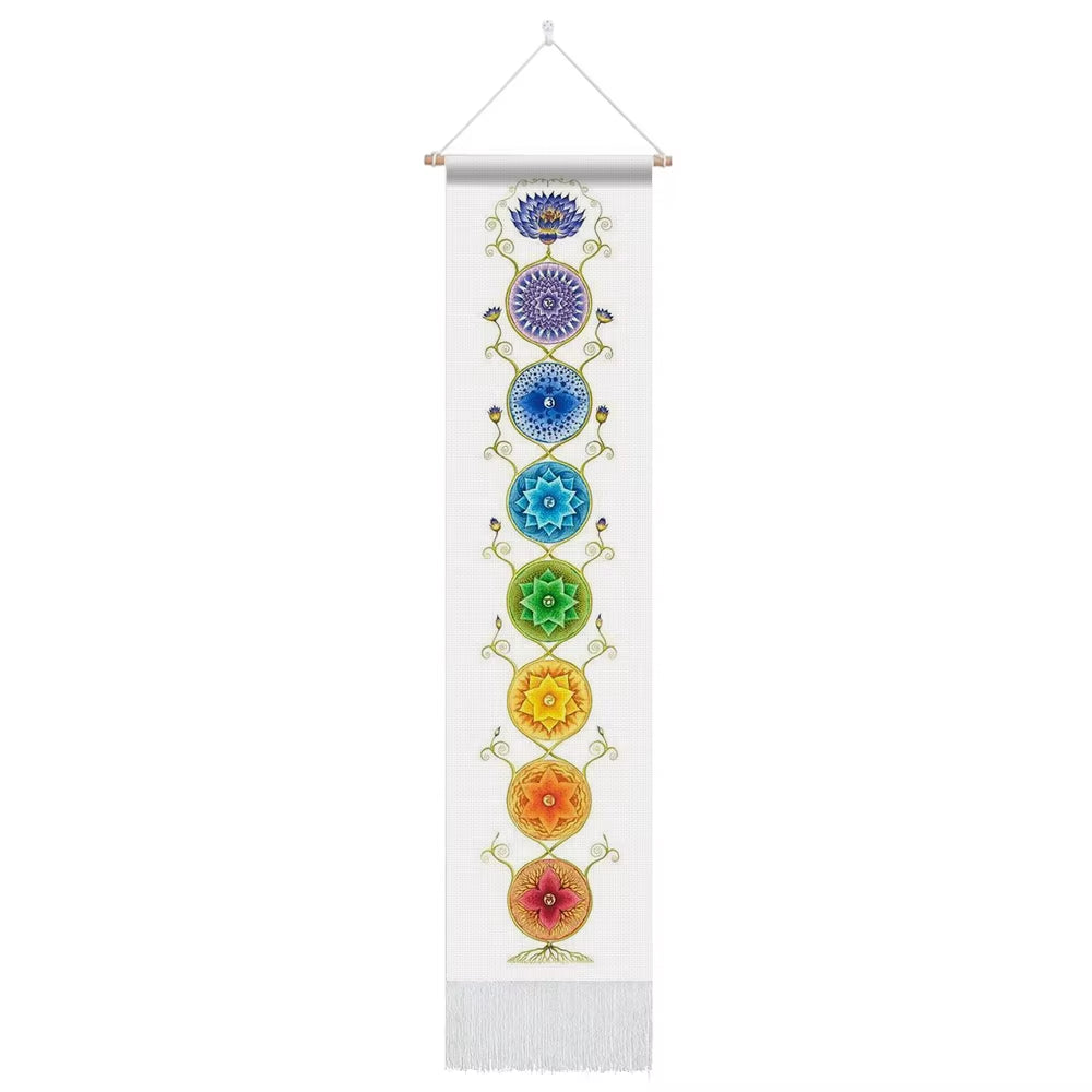 Seven Chakra Tapestry ,Hippie Mandala Chakras Wall Hanging ,Sacred Geometry Tapestries for Spiritual Room Decor , 12.8"X 51.2"