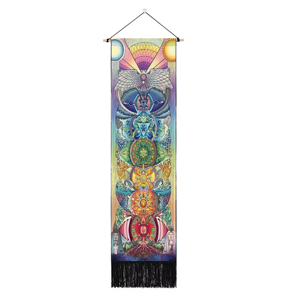 Seven Chakra Tapestry ,Hippie Mandala Chakras Wall Hanging ,Sacred Geometry Tapestries for Spiritual Room Decor , 12.8"X 51.2"