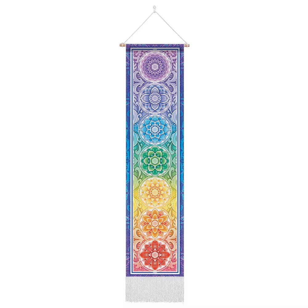 Seven Chakra Tapestry ,Hippie Mandala Chakras Wall Hanging ,Sacred Geometry Tapestries for Spiritual Room Decor , 12.8"X 51.2"