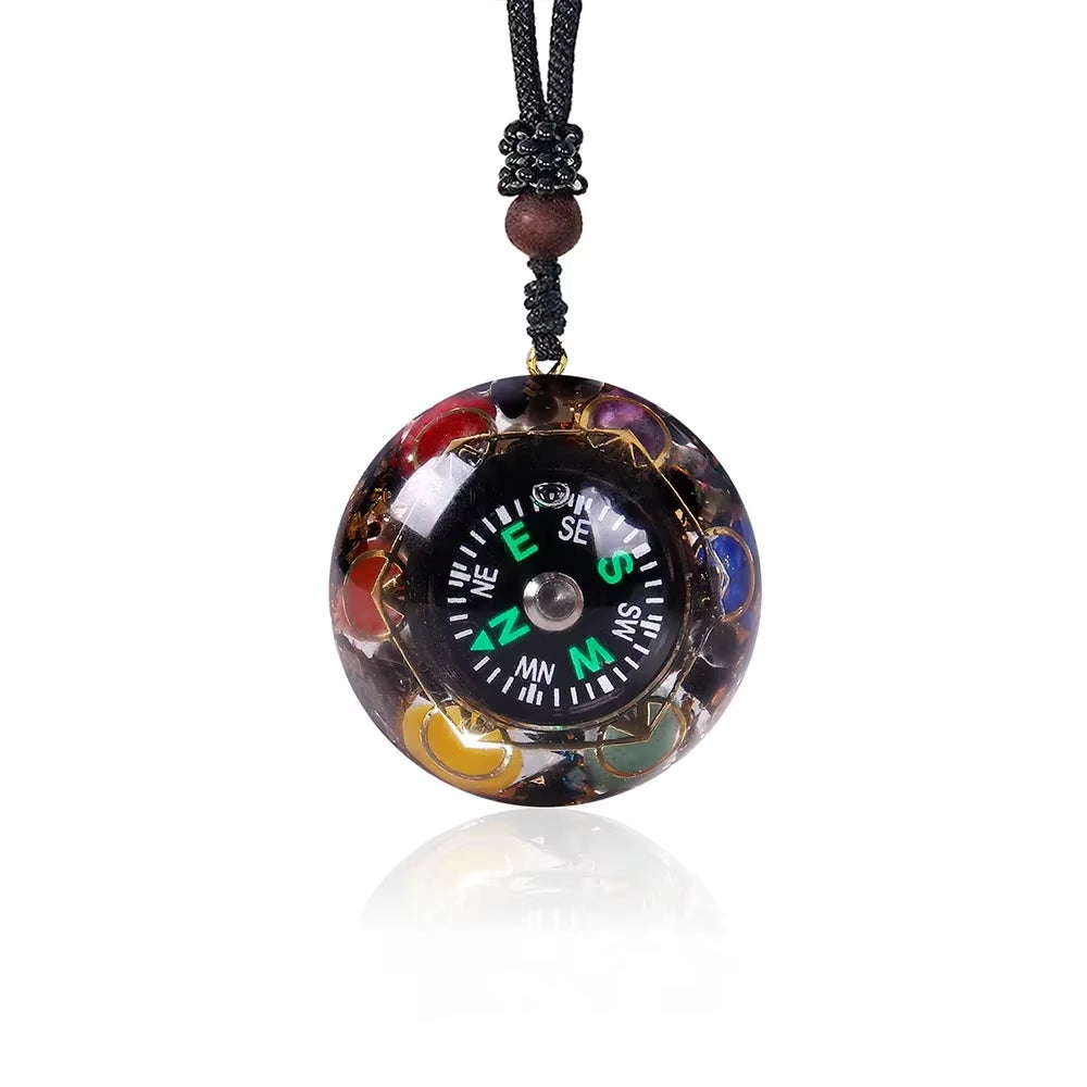 7 Chakra Crystals with Navigation Compass Necklace Energy Protection and Spiritual Healing Jewelry for Women Adjustable Rope