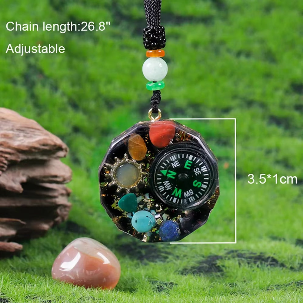 7 Chakra Crystals with Navigation Compass Necklace Energy Protection and Spiritual Healing Jewelry for Women Adjustable Rope