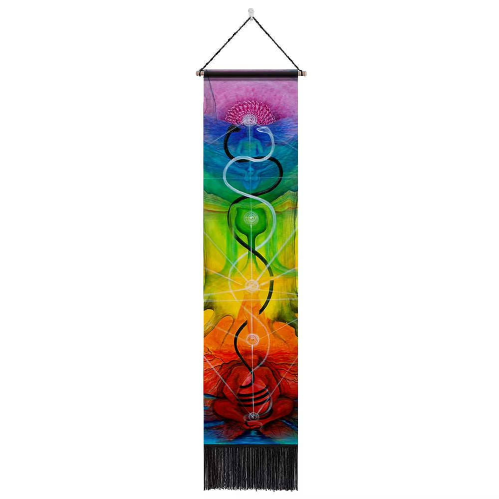 Seven Chakra Tapestry ,Hippie Mandala Chakras Wall Hanging ,Sacred Geometry Tapestries for Spiritual Room Decor , 12.8"X 51.2"