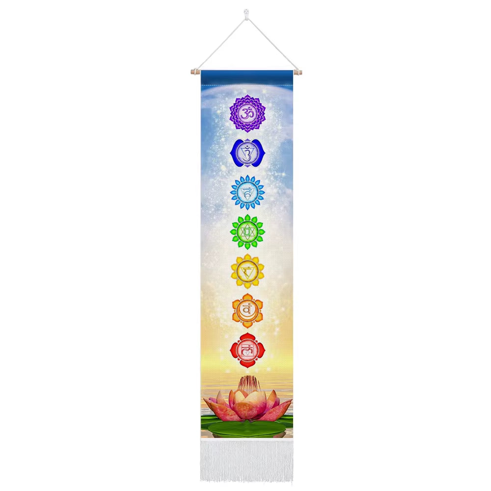 Seven Chakra Tapestry ,Hippie Mandala Chakras Wall Hanging ,Sacred Geometry Tapestries for Spiritual Room Decor , 12.8"X 51.2"