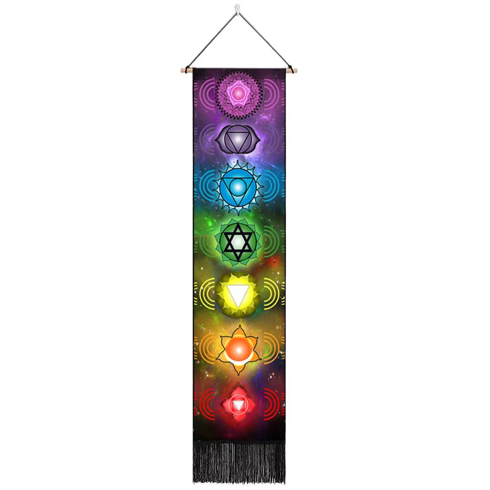 Seven Chakra Tapestry ,Hippie Mandala Chakras Wall Hanging ,Sacred Geometry Tapestries for Spiritual Room Decor , 12.8"X 51.2"