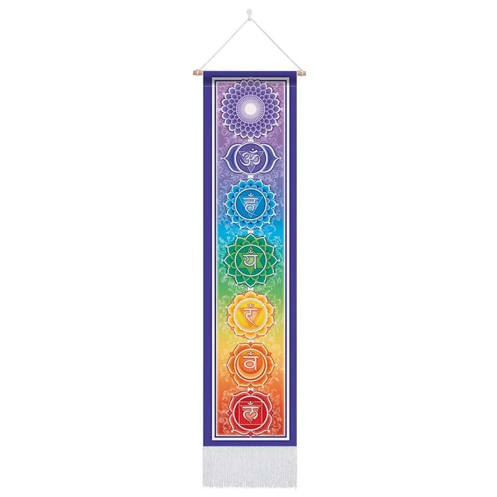 Seven Chakra Tapestry ,Hippie Mandala Chakras Wall Hanging ,Sacred Geometry Tapestries for Spiritual Room Decor , 12.8"X 51.2"