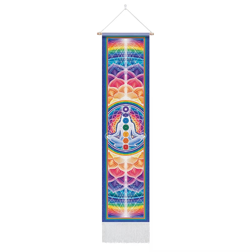 Seven Chakra Tapestry ,Hippie Mandala Chakras Wall Hanging ,Sacred Geometry Tapestries for Spiritual Room Decor , 12.8"X 51.2"