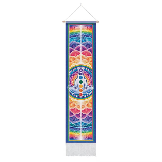 Seven Chakra Tapestry ,Hippie Mandala Chakras Wall Hanging ,Sacred Geometry Tapestries for Spiritual Room Decor , 12.8"X 51.2"